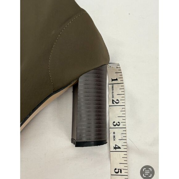 Womens Olive Green Sock Fit Boots Block Mid High Heel Stretchy Lycra 9 Sexy - Picture 8 of 8